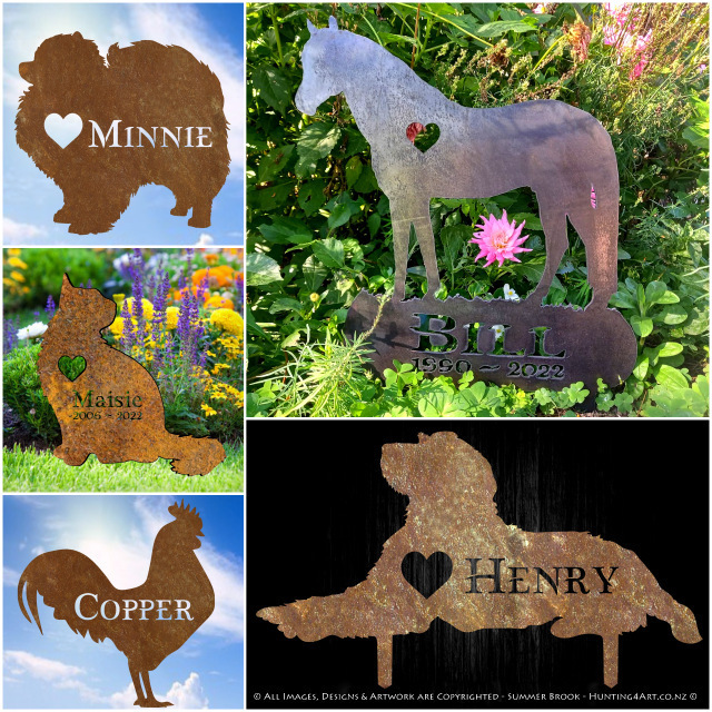 Custom Pet Memorials - Realistic, Handcrafted Custom Corten Steel Art Garden Stake Memorials / Plaques
