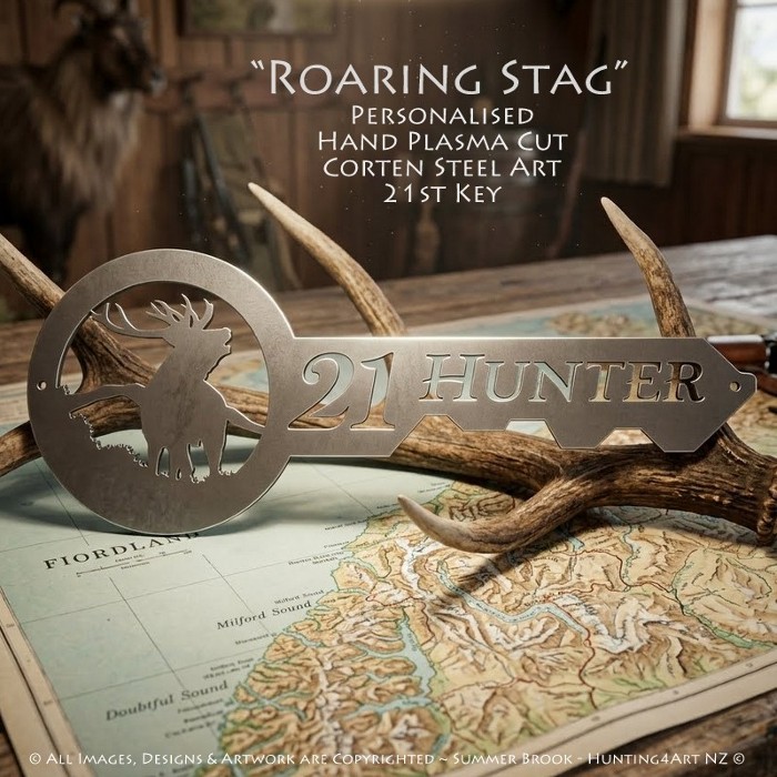 "Roaring Stag" Handcrafted Corten Steel Metal Art Personalised 21st Key