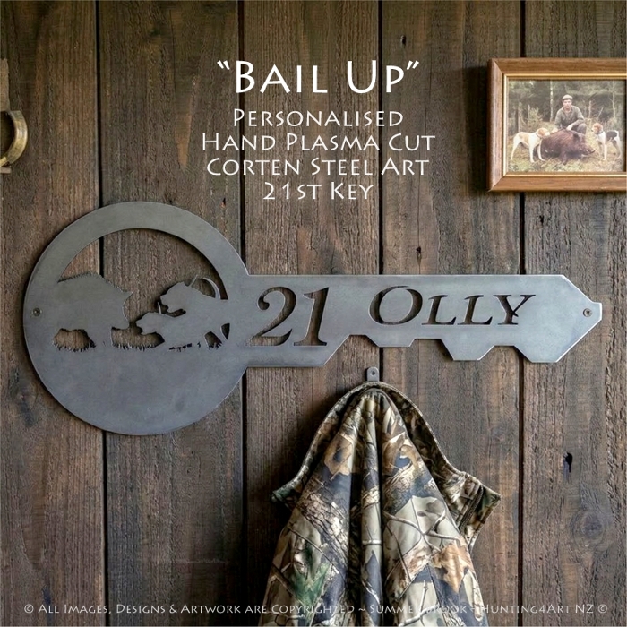 "Bail Up" Handcrafted Corten Steel Metal Art Personalised 21st Key
