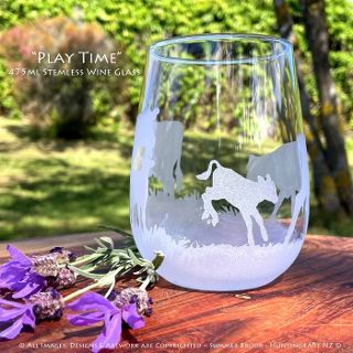 "Play Time" Hand Sandcarved Glass Art