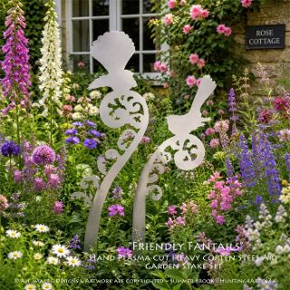 "Friendly Fantails" Handcrafted Corten Steel Art - 2 Piece Garden Stake Set